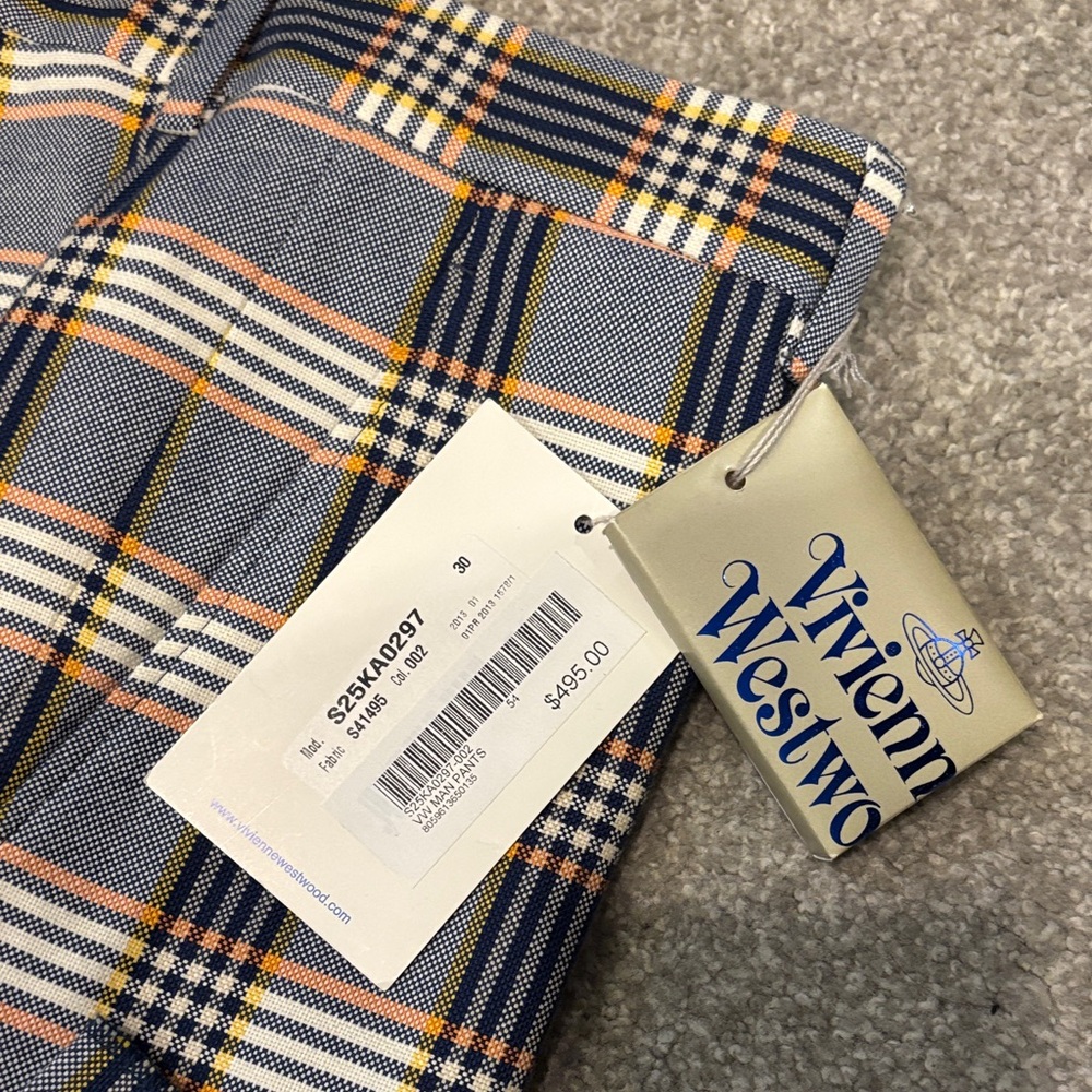 Vivienne Westwood Navy, Orange, Yellow and Cream Plaid Suit - Picture 3 of 6